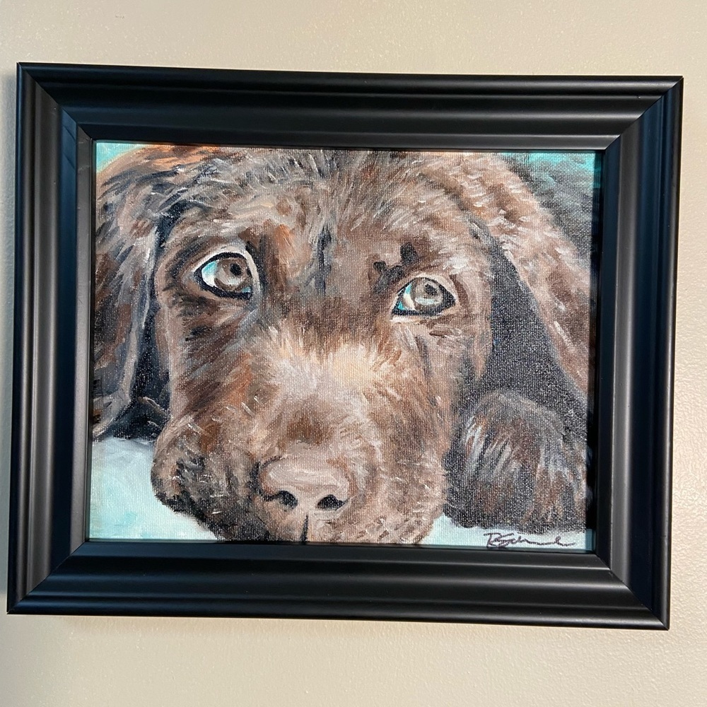 Lab Pup Oil On Canvas Framed 8x10” - Picture 3 of 5